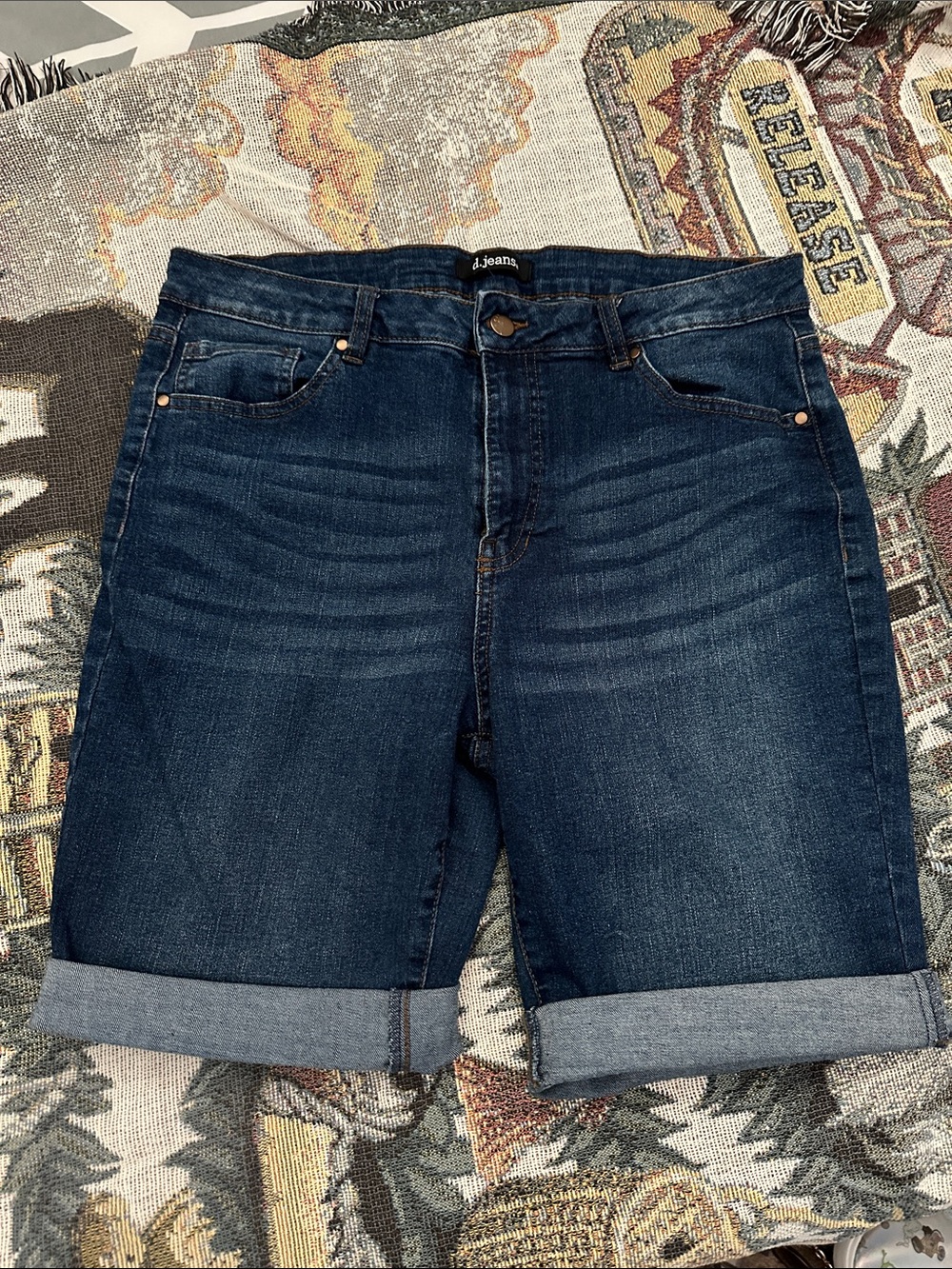 D. Jeans Dark Blue Rolled Cuff Denim Bermuda Shorts